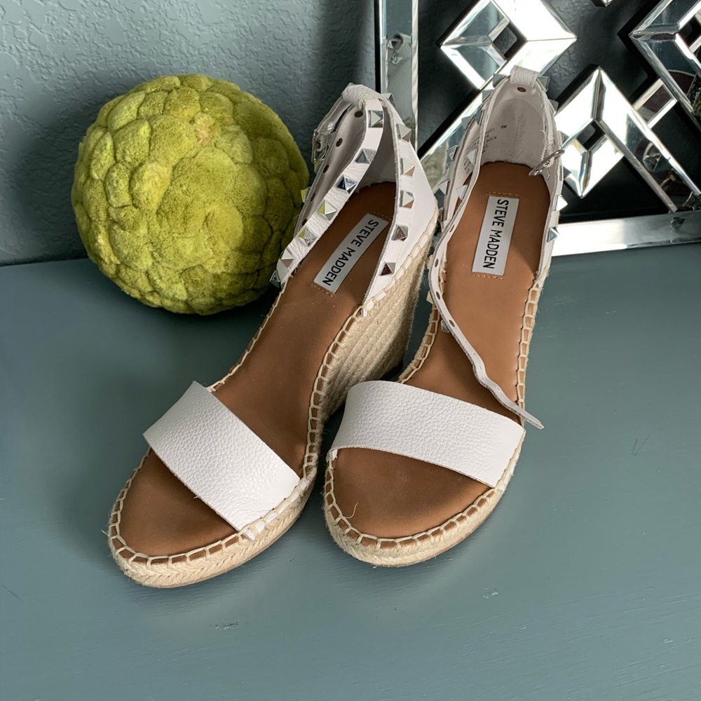 White studded wedge shoes
